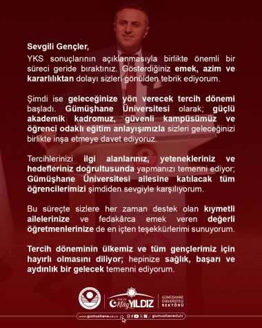 Rektörümüzden Tebrik Mesajı